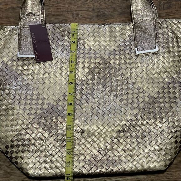 NWT  Elliott Lucca INTRECCIO Woven Metallic Shoulder Bag Tote Pewter Gold Silver - Picture 10 of 14